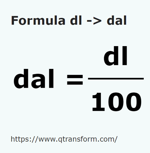 formule Décilitres en Décalitres - dl en dal