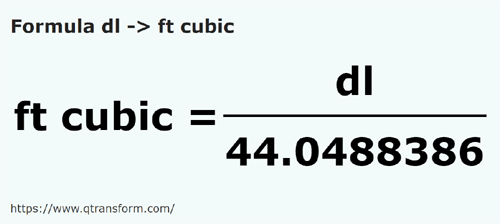 formula Decilitro in Piedi cubi - dl in ft cubic