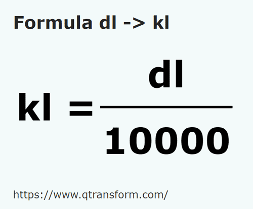 vzorec Decilitrů na Kilolitrů - dl na kl