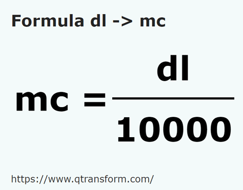 formule Deciliter naar Kubieke meter - dl naar mc