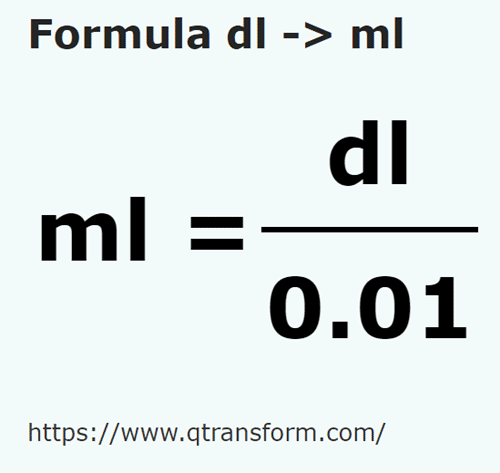 formula Decilitro in Millilitri - dl in ml