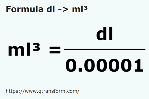 formule Décilitres en Millilitres cubes - dl en ml³