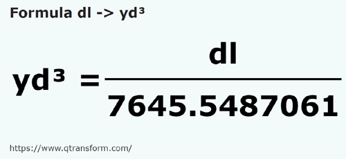 formule Décilitres en Yards cubes - dl en yd³