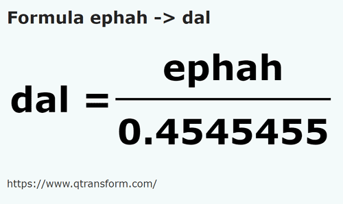 formula Efa kepada Dekaliter - ephah kepada dal