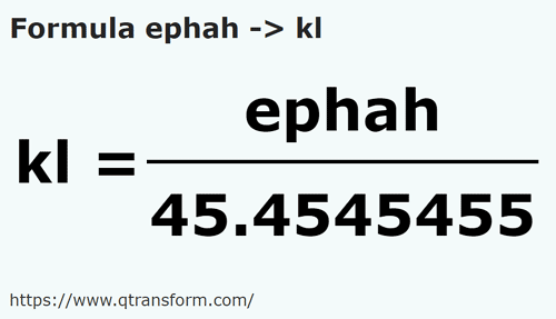 formula Efas em Quilolitros - ephah em kl