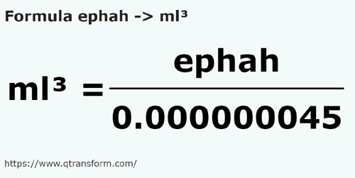 formula Efa na Mililitrów sześciennych - ephah na ml³