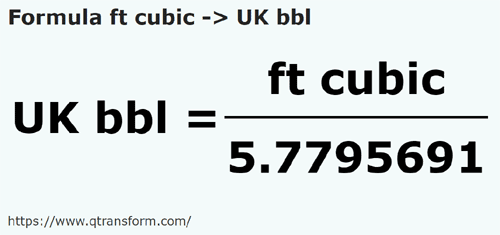 formula Pies cúbicos a Barriles británico - ft cubic a UK bbl