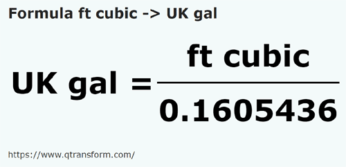 formula Piedi cubi in Galloni imperiali - ft cubic in UK gal