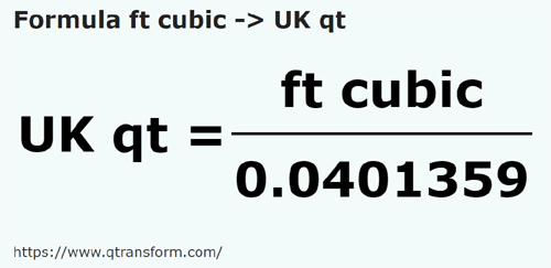 umrechnungsformel Würfelfuße in Britische Quarte - ft cubic in UK qt