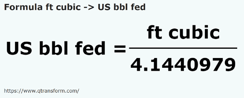 formula кубический фут в Баррели США (федеральные) - ft cubic в US bbl fed