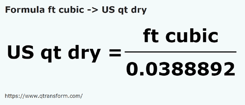 formule Pieds cubes en Quarts américains sec - ft cubic en US qt dry