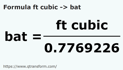 formule Kubieke voet naar Bath - ft cubic naar bat