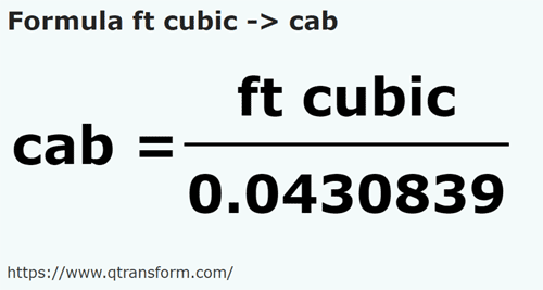 umrechnungsformel Würfelfuße in Kabe - ft cubic in cab
