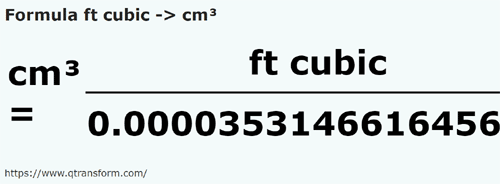 formula Cubic feet to Cubic centimeters - ft cubic to cm³