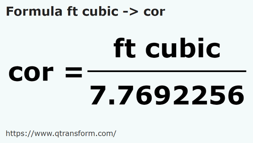 formula Pies cúbicos a Coros - ft cubic a cor