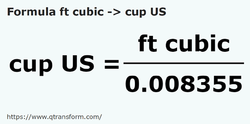 formule Kubieke voet naar Amerikaanse kopjes - ft cubic naar cup US
