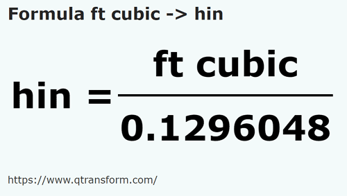 formule Pieds cubes en Hins - ft cubic en hin
