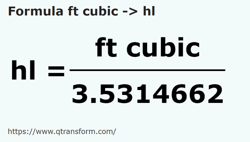 formula Piedi cubi in Hectolitri - ft cubic in hl