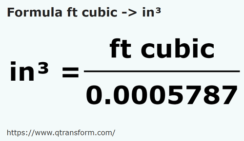 formula Stopa sześcienna na Cal sześcienny - ft cubic na in³