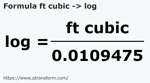 umrechnungsformel Würfelfuße in Log - ft cubic in log