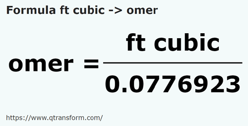 formula Cubic feet to Omers - ft cubic to omer
