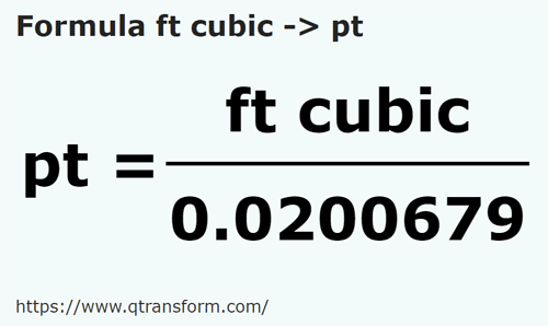 formula Pés cúbicos em Pintos britânicos - ft cubic em pt
