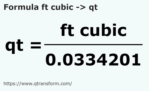 formula Pies cúbicos a Cuartos estadounidense liquidos - ft cubic a qt