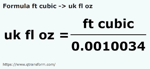 formula Pies cúbicos a Onzas anglosajonas - ft cubic a uk fl oz