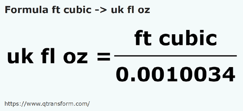 formule Pieds cubes en Onces liquides impériales - ft cubic en uk fl oz