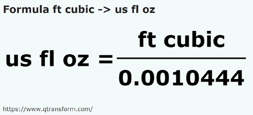 formulu Ayakküp ila ABD sıvı onsu - ft cubic ila us fl oz