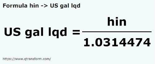 formula Гин в Галлоны США (жидкости) - hin в US gal lqd