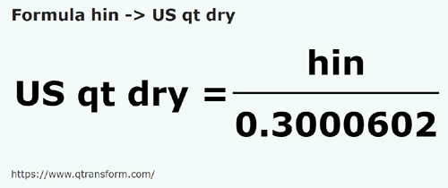 formula Hin kepada Kuart (kering) US - hin kepada US qt dry