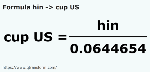 formula Hin kepada Cawan US - hin kepada cup US