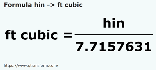 formule Hins en Pieds cubes - hin en ft cubic