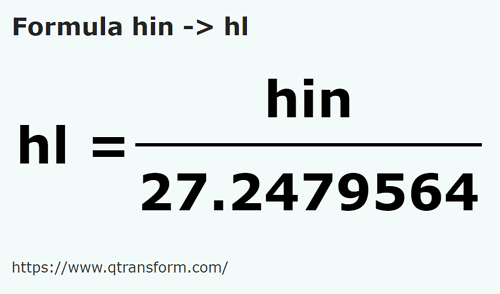 formula Hini in Hectolitri - hin in hl