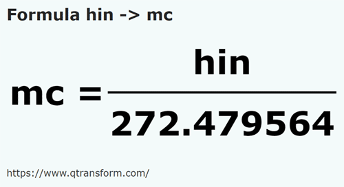 formula Hin kepada Meter padu - hin kepada mc
