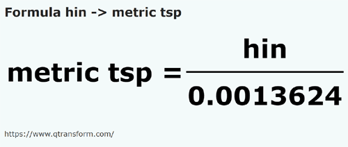 formula Hins to Metric teaspoons - hin to metric tsp