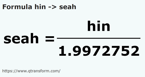 formula Hins to Seah - hin to seah