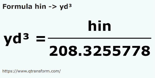 formula Hini a Yardas cúbicas - hin a yd³