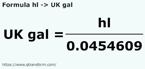 formula Hectolitri in Galloni imperiali - hl in UK gal