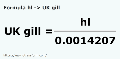 formula Hectolitri in Gill imperial - hl in UK gill
