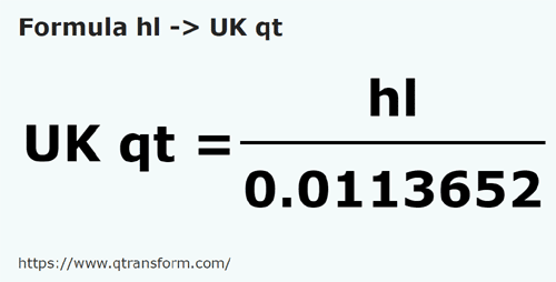 formula Hectolitri in Sferturi de galon britanic - hl in UK qt
