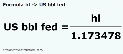 formula Hektolitry na Baryłka amerykańskie (federal) - hl na US bbl fed