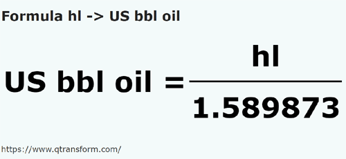 formula Hektolitry na Baryłki amerykańskie ropa - hl na US bbl oil