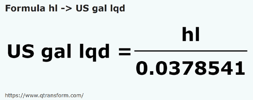 formula Hectolitros a Galónes estadounidense líquidos - hl a US gal lqd