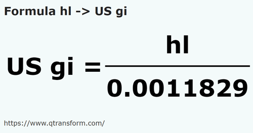 formula Hectolitros em Gills estadunidense - hl em US gi
