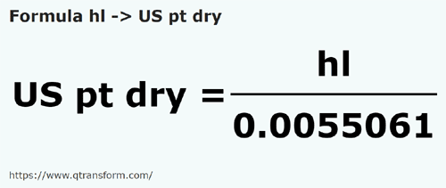 formula Hektolitry na Amerykańska pinta sypkich - hl na US pt dry