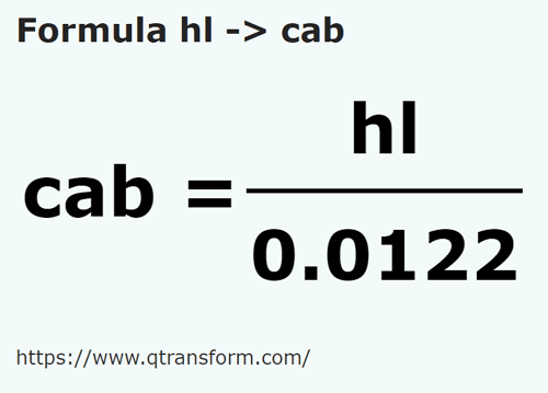 formula гектолитр в Каб - hl в cab