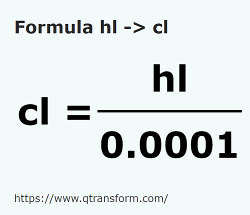 formula Hektolitry na Centylitry - hl na cl