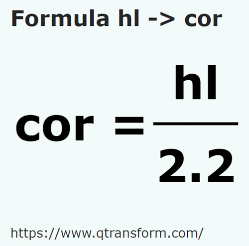 formula Hectolitri in Cori - hl in cor